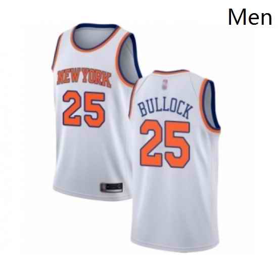 Mens New York Knicks 25 Reggie Bullock Authentic White Basketball Jersey Association Edition